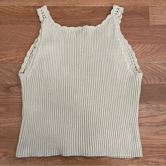 HOUSE OF HARLOW 1960 Tan Neutral Knit Crochet Cropped Tank Top Sz Medium - Picture 3 of 5